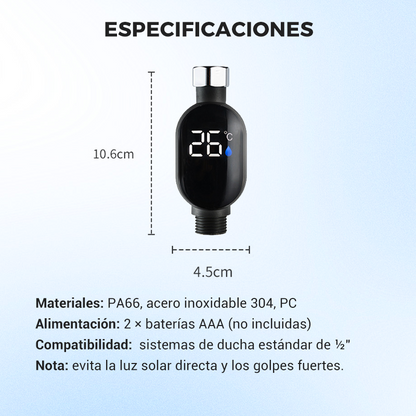 Termómetro de ducha Indicador LED - Muestra la Temperatura del Agua con Colores, Fácil Instalación y Ahorro de Energía