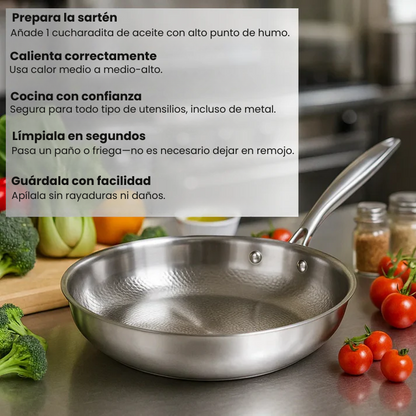 TitanioHV – Sartén de Titanio Puro Antiadherente sin Recubrimientos ni Químicos + Espátula de Titanio GRATIS