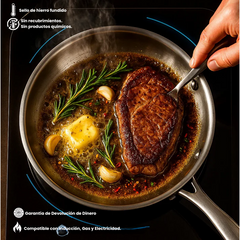 TitanioHV – Sartén de Titanio Puro Antiadherente sin Recubrimientos ni Químicos + Espátula de Titanio GRATIS